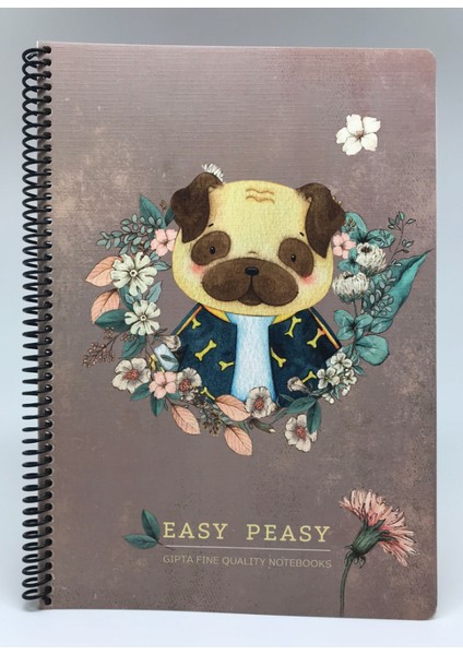 Easy Notes Köpek Desenli Spiralli Sert Kapak Defter 120 Yaprak Çizgili 17 x 24 cm