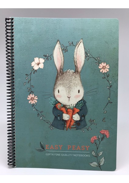Easy Notes Tavşan Desenli Spiralli Sert Kapak Defter 120 Yaprak Çizgili 17 x 24 cm