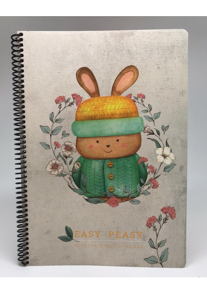 Easy Notes Şapkalı Tavşan Desenli Spiralli Sert Kapak Defter 120 Yaprak Çizgili 17 x 24 cm