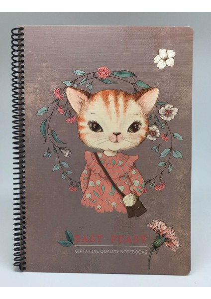Easy Notes Kedi Desenli Spiralli Sert Kapak Defter 120 Yaprak Çizgili 17 x 24 cm