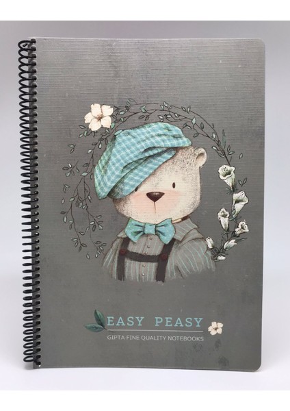 Easy Notes Ayıcık Desenli Spiralli Sert Kapak Defter 120 Yaprak Çizgili 17 x 24 cm