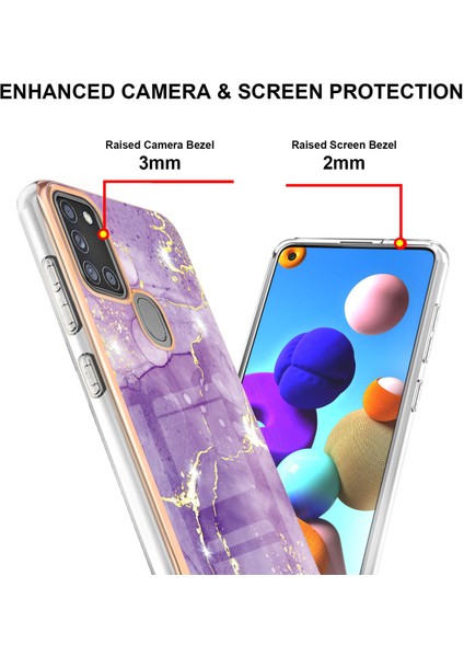 Samsung Galaxy A21S Için Mermer Desen Yumuşak Tpu Tampon Kılıf Kapak Mor (Yurt Dışından)