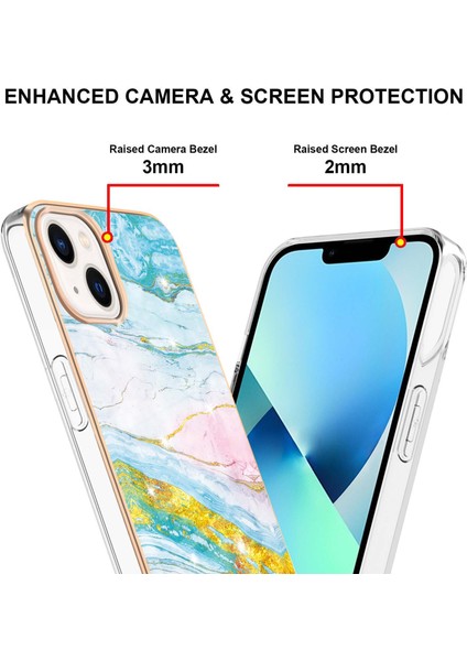 iPhone 13 Için Mermer Desen Yumuşak Tpu Tampon Kılıf Kapak Turkuaz - Beyaz (Yurt Dışından) modelleri