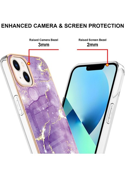 iPhone 13 Mini Için Mermer Desen Yumuşak Tpu Tampon Kılıf Kapak Mor (Yurt Dışından)