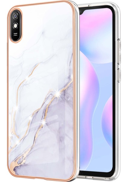 Xiaomi Redmi 9A Için Mermer Desen Yumuşak Tpu Tampon Kılıf Kapak Beyaz (Yurt Dışından)