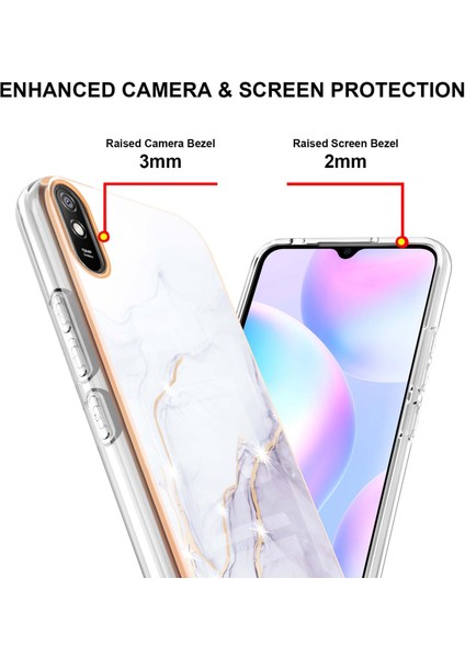 Xiaomi Redmi 9A Için Mermer Desen Yumuşak Tpu Tampon Kılıf Kapak Beyaz (Yurt Dışından)