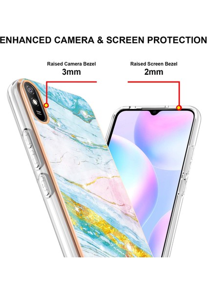 Xiaomi Redmi 9A Için Mermer Desen Yumuşak Tpu Tampon Kılıf Kapak Turkuaz - Beyaz (Yurt Dışından)