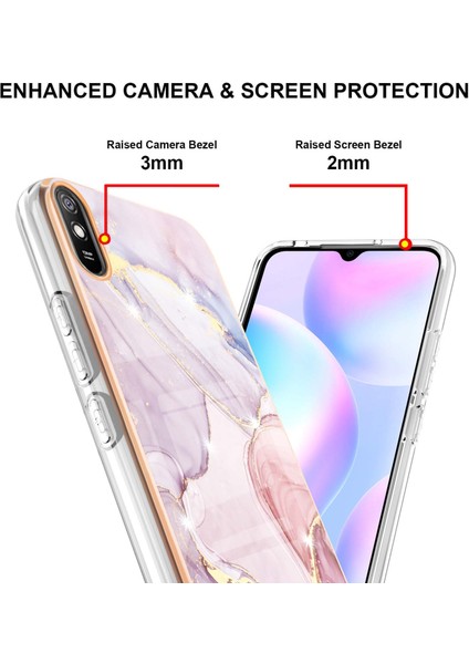 Xiaomi Redmi 9A Için Mermer Desen Yumuşak Tpu Tampon Kılıf Kapak Rose Gold (Yurt Dışından)