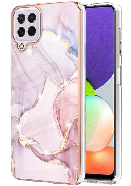 Samsung Galaxy A22 4g Için Mermer Desen Yumuşak Tpu Tampon Kılıf Kapak Rose Gold (Yurt Dışından)