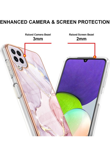 Samsung Galaxy A22 4g Için Mermer Desen Yumuşak Tpu Tampon Kılıf Kapak Rose Gold (Yurt Dışından)