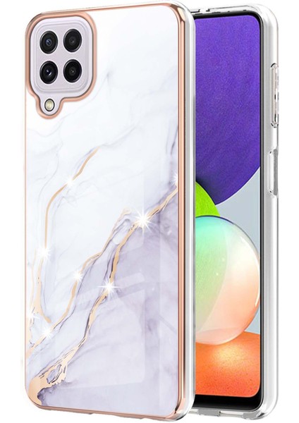 Samsung Galaxy A22 4g Için Mermer Desen Yumuşak Tpu Tampon Kılıf Kapak Beyaz (Yurt Dışından)