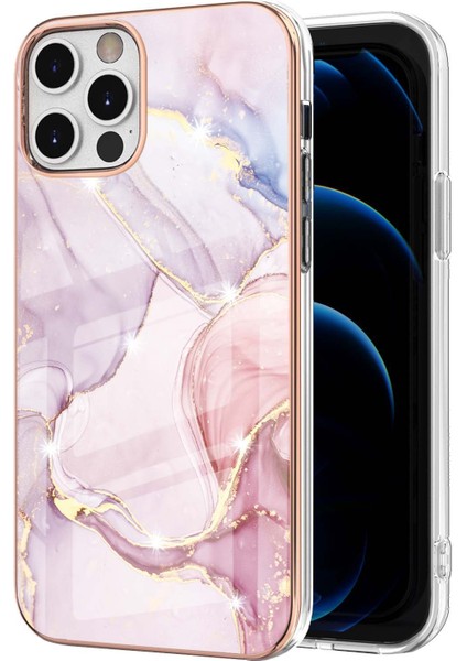 iPhone 12 / iPhone 12 Pro Için Mermer Desen Yumuşak Tpu Tampon Kılıf Kapak Rose Gold (Yurt Dışından)