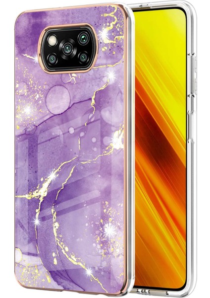 Xiaomi Poco X3 Için Mermer Desen Yumuşak Tpu Tampon Kılıf Kapak Mor (Yurt Dışından)