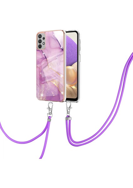 Samsung Galaxy A32 5g Için Crossbody Askı Ipi Telefon Kılıfı Silikon Mermer Desen Yumuşak Tpu Tampon Kapağı Pembe (Yurt Dışından)