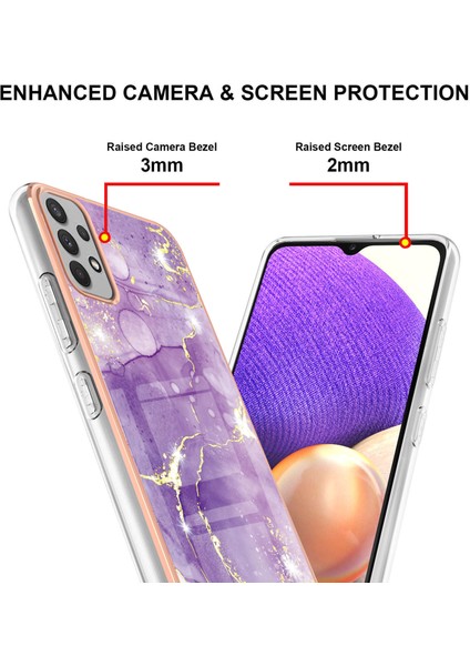 Samsung Galaxy A32 5g Için Crossbody Askı Ipi Telefon Kılıfı Silikon Mermer Desen Yumuşak Tpu Tampon Kapağı Mor (Yurt Dışından)