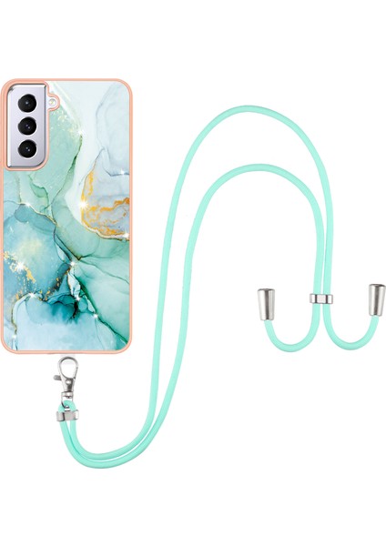 Samsung Galaxy S21+ 5g Için Crossbody Askı Ipi Telefon Kılıfı Silikon Mermer Desen Yumuşak Tpu Tampon Kapağı Turkuaz (Yurt Dışından)