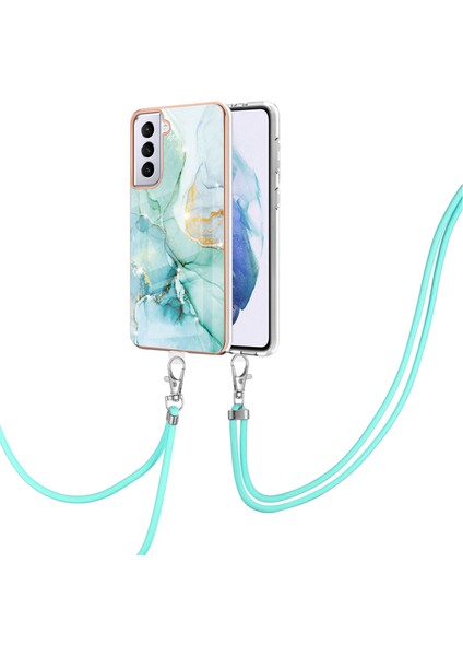 Samsung Galaxy S21+ 5g Için Crossbody Askı Ipi Telefon Kılıfı Silikon Mermer Desen Yumuşak Tpu Tampon Kapağı Turkuaz (Yurt Dışından) modelleri