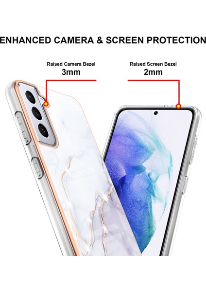Samsung Galaxy S21+ 5g Için Crossbody Askı Ipi Telefon Kılıfı Silikon Mermer Desen Yumuşak Tpu Tampon Kapağı Beyaz (Yurt Dışından)