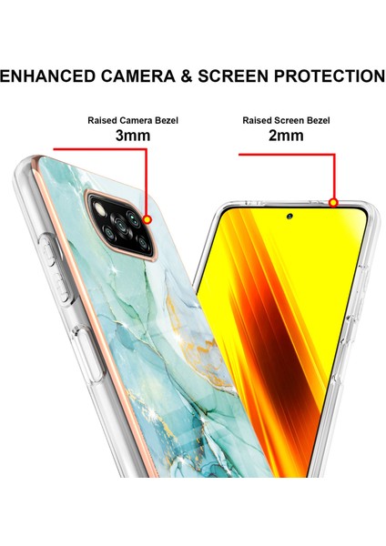 Xiaomi Poco X3 Için Mermer Desen Yumuşak Tpu Tampon Kılıf Kapak Turkuaz (Yurt Dışından)