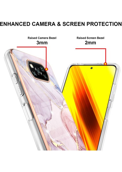 Xiaomi Poco X3 Için Crossbody Askı Ipi Telefon Kılıfı Silikon Mermer Desen Yumuşak Tpu Tampon Kapağı Rose Gold (Yurt Dışından)