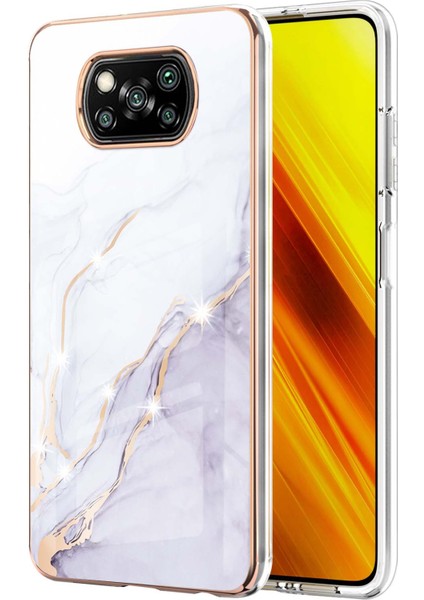 Xiaomi Poco X3 Için Mermer Desen Yumuşak Tpu Tampon Kılıf Kapak Beyaz (Yurt Dışından)