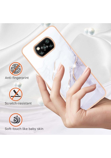 Xiaomi Poco X3 Için Mermer Desen Yumuşak Tpu Tampon Kılıf Kapak Beyaz (Yurt Dışından)