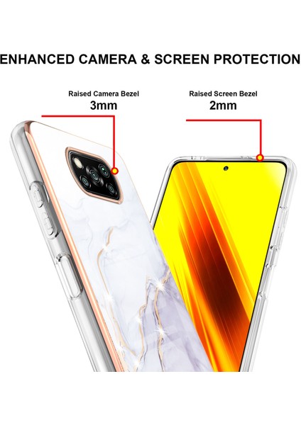 Xiaomi Poco X3 Için Mermer Desen Yumuşak Tpu Tampon Kılıf Kapak Beyaz (Yurt Dışından)