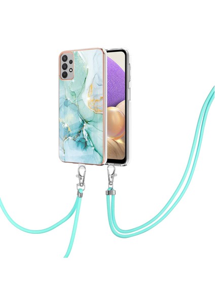 Samsung Galaxy A32 5g Için Crossbody Askı Ipi Telefon Kılıfı Silikon Mermer Desen Yumuşak Tpu Tampon Kapağı Turkuaz (Yurt Dışından)