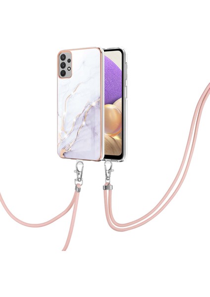 Samsung Galaxy A32 5g Için Crossbody Askı Ipi Telefon Kılıfı Silikon Mermer Desen Yumuşak Tpu Tampon Kapağı Beyaz (Yurt Dışından)