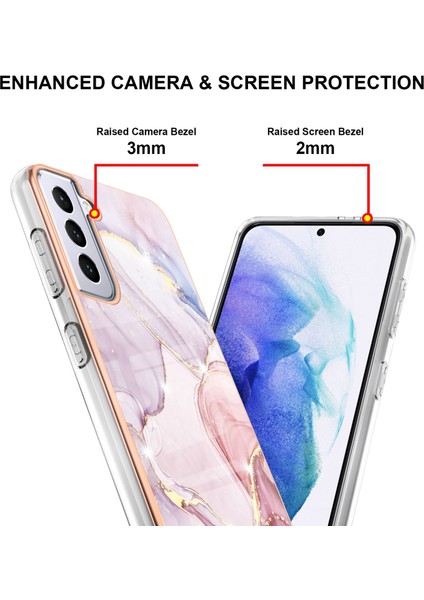 Samsung Galaxy S21+ 5g Için Crossbody Askı Ipi Telefon Kılıfı Silikon Mermer Desen Yumuşak Tpu Tampon Kapağı Rose Gold (Yurt Dışından)