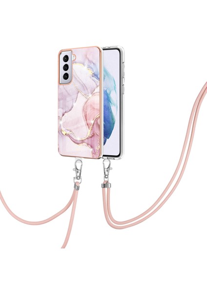 Samsung Galaxy S21+ 5g Için Crossbody Askı Ipi Telefon Kılıfı Silikon Mermer Desen Yumuşak Tpu Tampon Kapağı Rose Gold (Yurt Dışından)