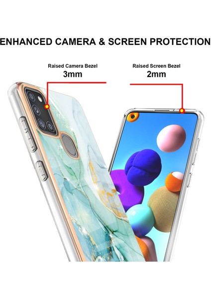 Samsung Galaxy A21S Için Crossbody Askı Ipi Telefon Kılıfı Silikon Mermer Desen Yumuşak Tpu Tampon Kapağı Turkuaz (Yurt Dışından)