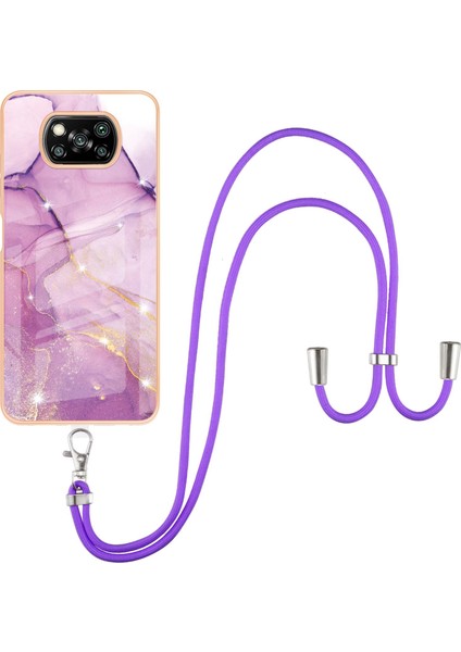 Xiaomi Poco X3 Için Crossbody Askı Ipi Telefon Kılıfı Silikon Mermer Desen Yumuşak Tpu Tampon Kapağı Pembe (Yurt Dışından)
