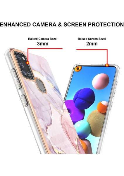 Samsung Galaxy A21S Için Crossbody Askı Ipi Telefon Kılıfı Silikon Mermer Desen Yumuşak Tpu Tampon Kapağı Rose Gold (Yurt Dışından)