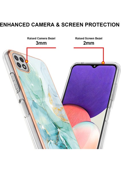 Samsung Galaxy A22 5g Için Crossbody Askı Ipi Telefon Kılıfı Silikon Mermer Desen Yumuşak Tpu Tampon Kapağı Turkuaz (Yurt Dışından)