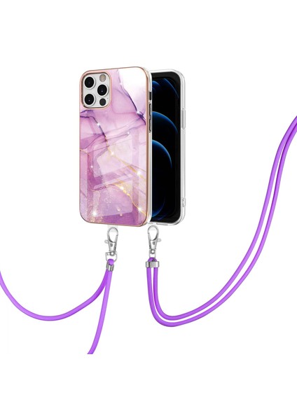 iPhone 12 Pro Max Için Crossbody Askı Ipi Telefon Kılıfı Silikon Mermer Desen Yumuşak Tpu Tampon Kapağı Pembe (Yurt Dışından) modelleri