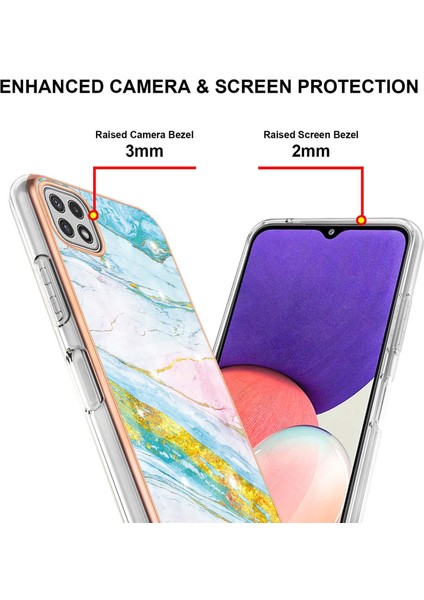 Samsung Galaxy A22 5g Için Crossbody Askı Ipi Telefon Kılıfı Silikon Mermer Desen Yumuşak Tpu Tampon Kapağı Turkuaz - Beyaz (Yurt Dışından)