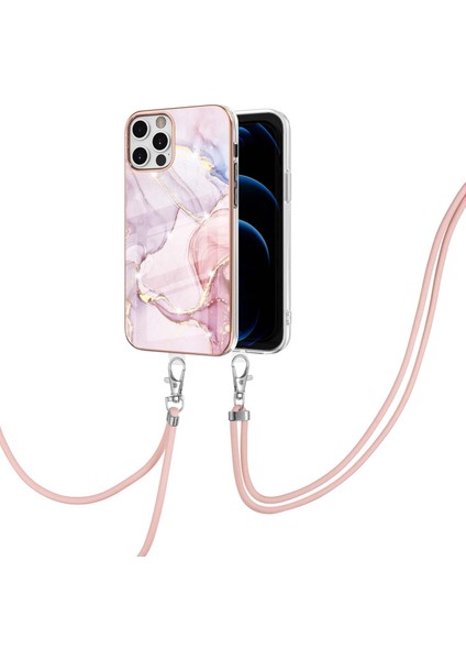 iPhone 12 Pro Max Için Crossbody Askı Ipi Telefon Kılıfı Silikon Mermer Desen Yumuşak Tpu Tampon Kapağı Rose Gold (Yurt Dışından) modelleri