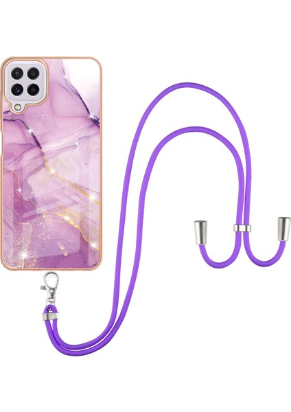 Samsung Galaxy A22 4g Için Crossbody Askı Ipi Telefon Kılıfı Silikon Mermer Desen Yumuşak Tpu Tampon Kapağı Pembe (Yurt Dışından)