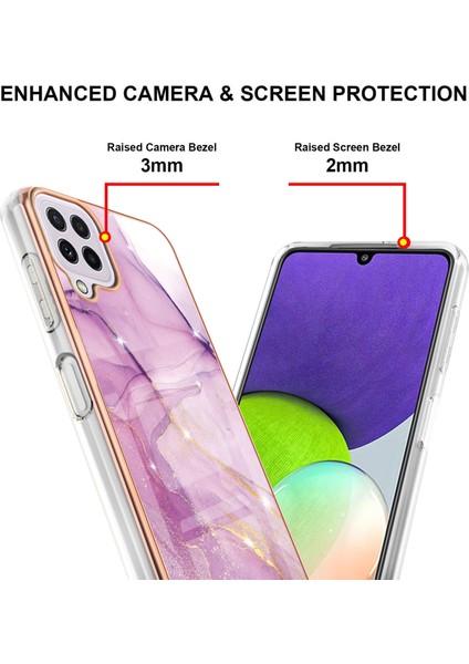 Samsung Galaxy A22 4g Için Crossbody Askı Ipi Telefon Kılıfı Silikon Mermer Desen Yumuşak Tpu Tampon Kapağı Pembe (Yurt Dışından)
