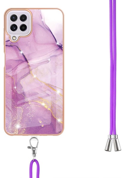 Samsung Galaxy A22 4g Için Crossbody Askı Ipi Telefon Kılıfı Silikon Mermer Desen Yumuşak Tpu Tampon Kapağı Pembe (Yurt Dışından)