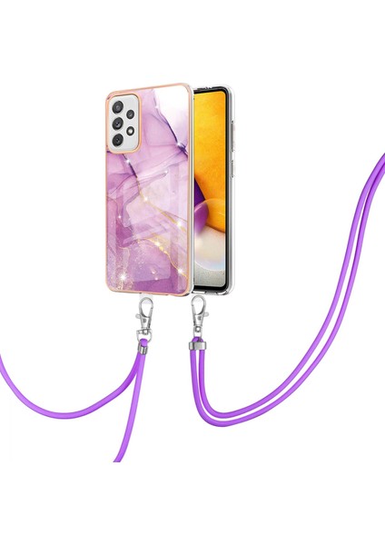 Samsung Galaxy A72 Için Crossbody Askı Ipi Telefon Kılıfı Silikon Mermer Desen Yumuşak Tpu Tampon Kapağı Pembe (Yurt Dışından)