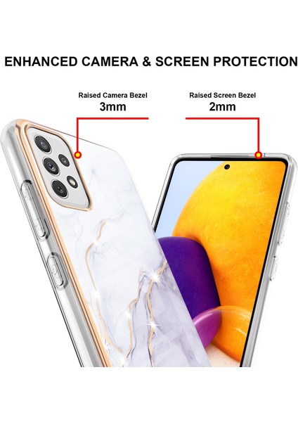 Samsung Galaxy A72 Için Crossbody Askı Ipi Telefon Kılıfı Silikon Mermer Desen Yumuşak Tpu Tampon Kapağı Beyaz (Yurt Dışından)