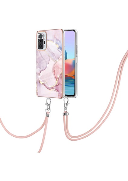 Xiaomi Redmi Note 10 Pro / 10 Pro Max Için Crossbody Askı Ipi Telefon Kılıfı Silikon Mermer Desen Yumuşak Tpu Tampon Kapağı Rose Gold (Yurt Dışından) modelleri
