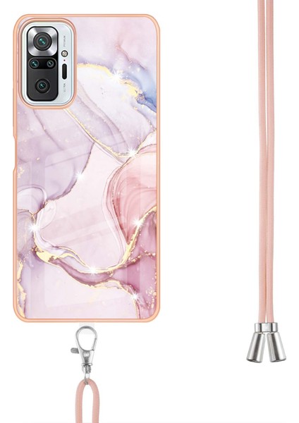 Xiaomi Redmi Note 10 Pro / 10 Pro Max Için Crossbody Askı Ipi Telefon Kılıfı Silikon Mermer Desen Yumuşak Tpu Tampon Kapağı Rose Gold (Yurt Dışından) fırsatları