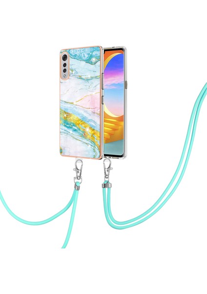 Lg Velvet 5g Için Crossbody Askı Ipi Telefon Kılıfı Silikon Mermer Desen Yumuşak Tpu Tampon Kapağı Turkuaz - Beyaz (Yurt Dışından) modelleri