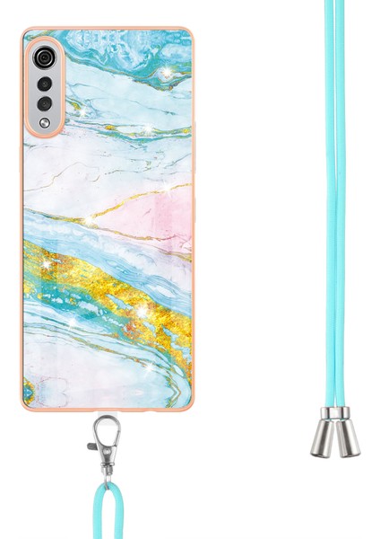 Lg Velvet 5g Için Crossbody Askı Ipi Telefon Kılıfı Silikon Mermer Desen Yumuşak Tpu Tampon Kapağı Turkuaz - Beyaz (Yurt Dışından) fırsatları