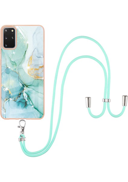 Samsung Galaxy S20+ Plus Için Crossbody Askı Ipi Telefon Kılıfı Silikon Mermer Desen Yumuşak Tpu Tampon Kapağı Turkuaz (Yurt Dışından)