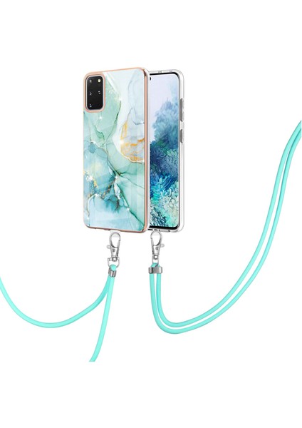 Samsung Galaxy S20+ Plus Için Crossbody Askı Ipi Telefon Kılıfı Silikon Mermer Desen Yumuşak Tpu Tampon Kapağı Turkuaz (Yurt Dışından)