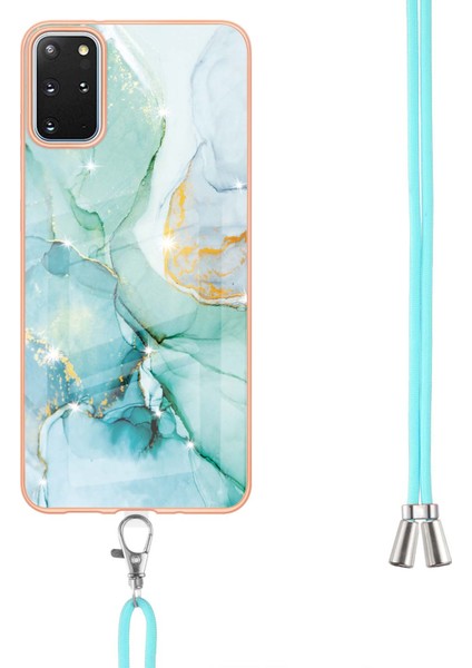 Samsung Galaxy S20+ Plus Için Crossbody Askı Ipi Telefon Kılıfı Silikon Mermer Desen Yumuşak Tpu Tampon Kapağı Turkuaz (Yurt Dışından)